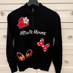 DISNEY WOMENS MINNIE MOUSE SWEATER, GREAT GRAPHICS AND PARTIAL ZIP, SIZE SMALL